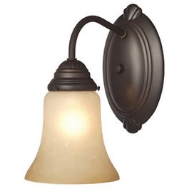 Wall Light Fixture, Indoor, Oil Rubbed Bronze & Aged Alabaster Glass, 60-Watt, 5.8 x 9-In.