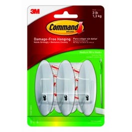 Wire Hooks, Medium, White, 3-Pk.