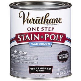 Stain & Polyurethane, Water-Based, Weathered Gray, Semi-Gloss, 1-Qt.