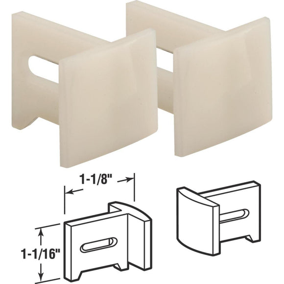 Prime-Line 1-1/8 In. x 1-1/16 In. White Plastic Side Adjustable Pocket Door Bottom Guide (2-Count)