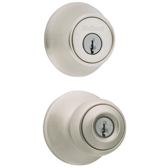 Kwikset Polo Satin Nickel Deadbolt and Door Knob Combo