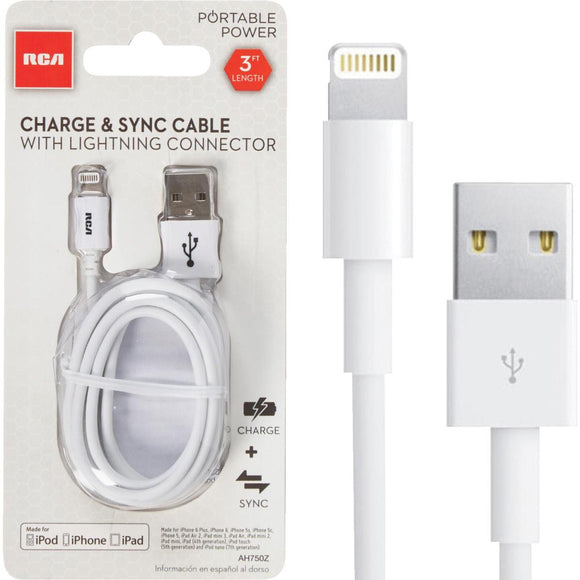 RCA 3 Ft. White Lightning USB Charging & Sync Cable