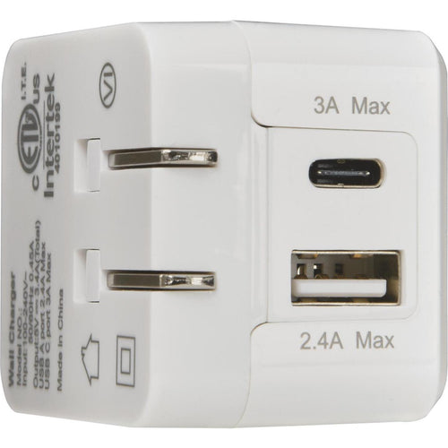 RCA 1 USB-A & 1 USB-C White Wall Charger