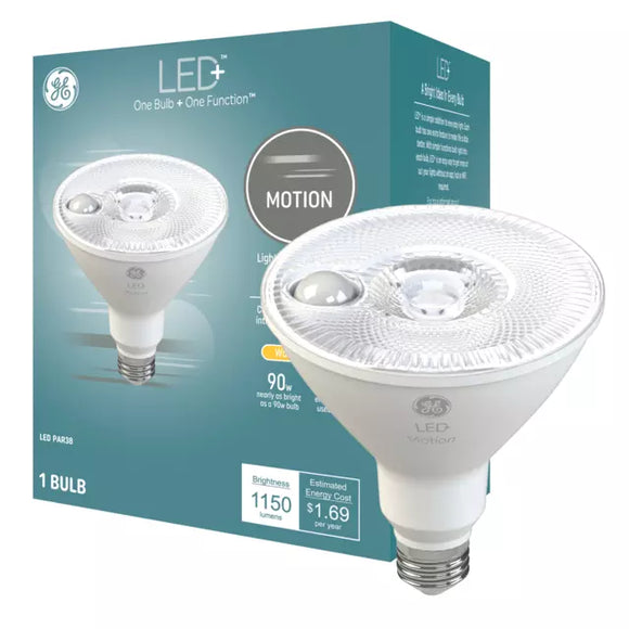 GE LED+ Motion Sensor LED Light Bulb, PAR38 Outdoor Security Floodlight