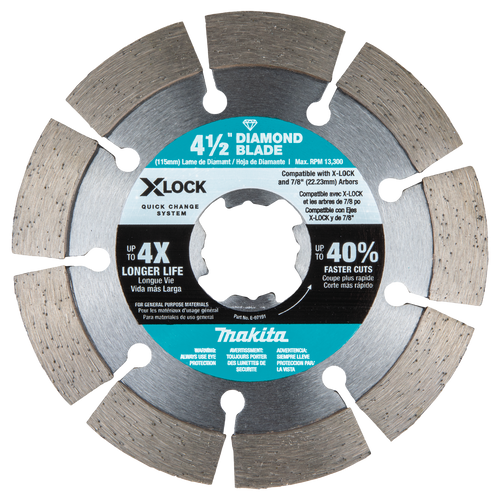 Makita X‑LOCK 4‑1/2 Segmented Diamond Blade for Masonry Cutting