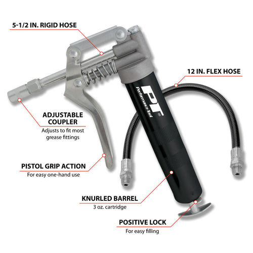 Performance Tool Mini Pistol Grip Grease Gun w/Flex Hose