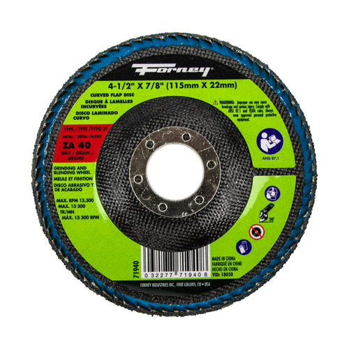 Forney Curved Edge Flap Disc, 4-1/2 in x 7/8 in, 40 Grit