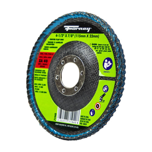 Forney Curved Edge Flap Disc, 4-1/2 in x 7/8 in, 40 Grit