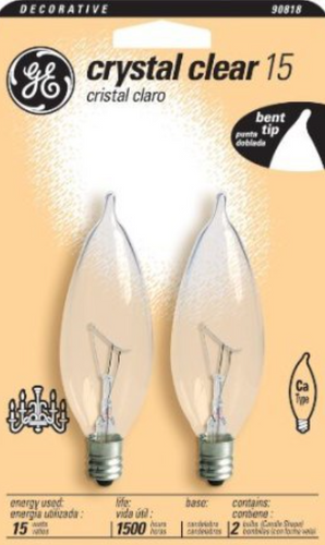 GE 15W Clear Bent-Tip Candelabra Base Light Bulbs (2-Pack)