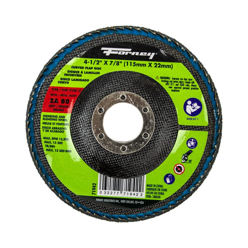 Forney Curved Edge Flap Disc, 4-1/2 in x 7/8 in, 80 Grit