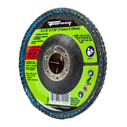 Forney Curved Edge Flap Disc, 4-1/2 in x 7/8 in, 80 Grit
