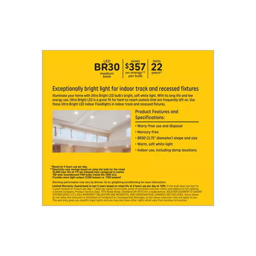 GE Ultra Bright LED 150 Watt Replacement, Soft White, BR30 Indoor Floodlight Bulbs (2 Pack)