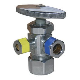 Pipe Fitting, 3-Way Angle Valve, Chrome, Lead-Free, 5/8 x 3/8 x 1/4-In. Compression