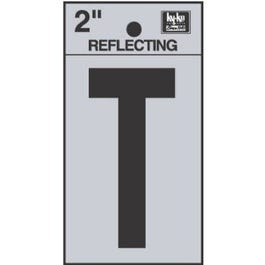 Address Letters, T, Reflective Black/Silver Vinyl, Adhesive, 2-In.