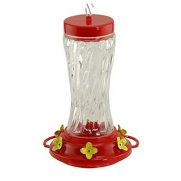 Bird Feeder, Hummingbird, Clear Swirl Glass, 3-Perch, 16-oz.