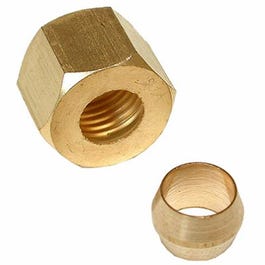 Pipe Fitting, Compression Nut & Sleeve, Brass, 1/4-In.