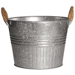 Planter With Rope Handles, Round, Galvanized Metal, 8-In.