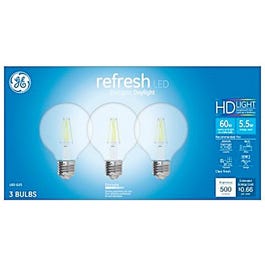 LED Globe Light Bulbs, Clear DayGlobe Light, 500 Lumens, 5.5-Watts, 3-Pk.