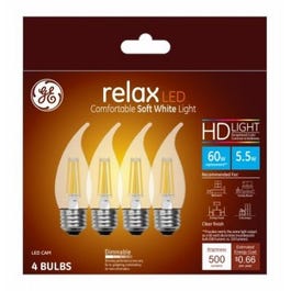 LED Chandelier Light Bulbs, Candle Shape, Medium Base, Soft White, 500 Lumens, 5.5-Watts, 4-Pk.