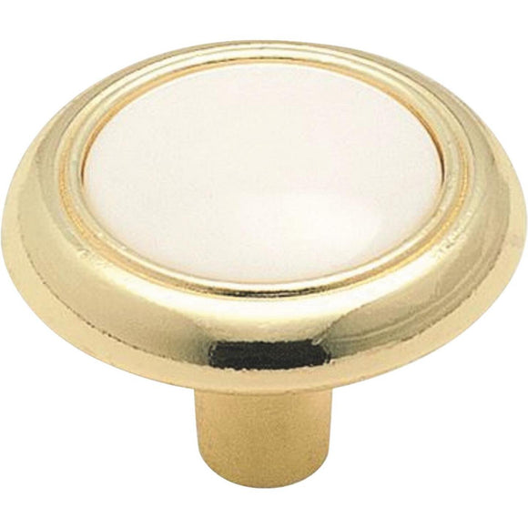 Amerock Allison White & Polished Brass 1-1/4 In. Cabinet Knob