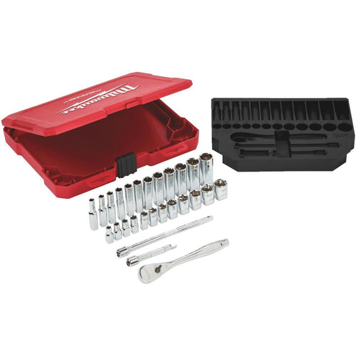 Milwaukee Metric 1/4 In. Drive 6-Point Ratchet & Socket Set (28-Piece)