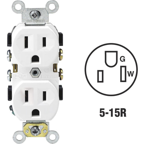 Leviton 15A White Shallow Commercial Grade 5-15R Duplex Outlet