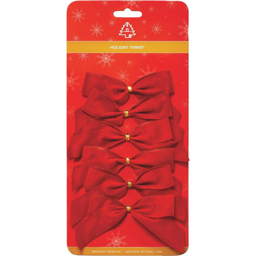 Holiday Trims 2-Loop 3-1/2 In. W. x 3-1/2 In. L. Red Velvet Christmas Bow (6-Pack)