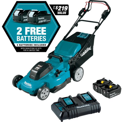 Makita 36V (18V X2) LXT® 21 Self‑Propelled Lawn Mower Kit with 4 Batteries (5.0Ah)